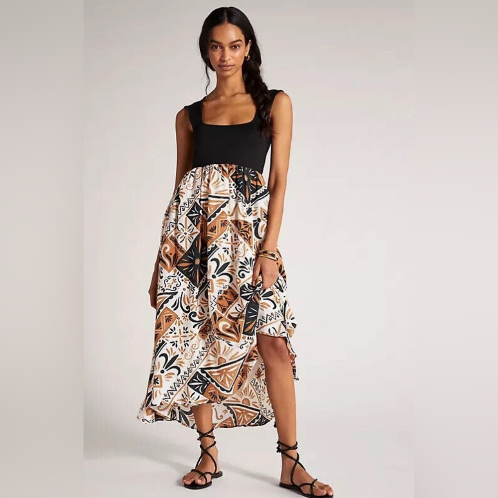 Anthropologie Sleeveless Printer Twofer Maxi Dress